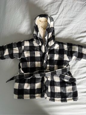 Kids Indigobaby Hooded Buffalo Check Robe - Black & White
